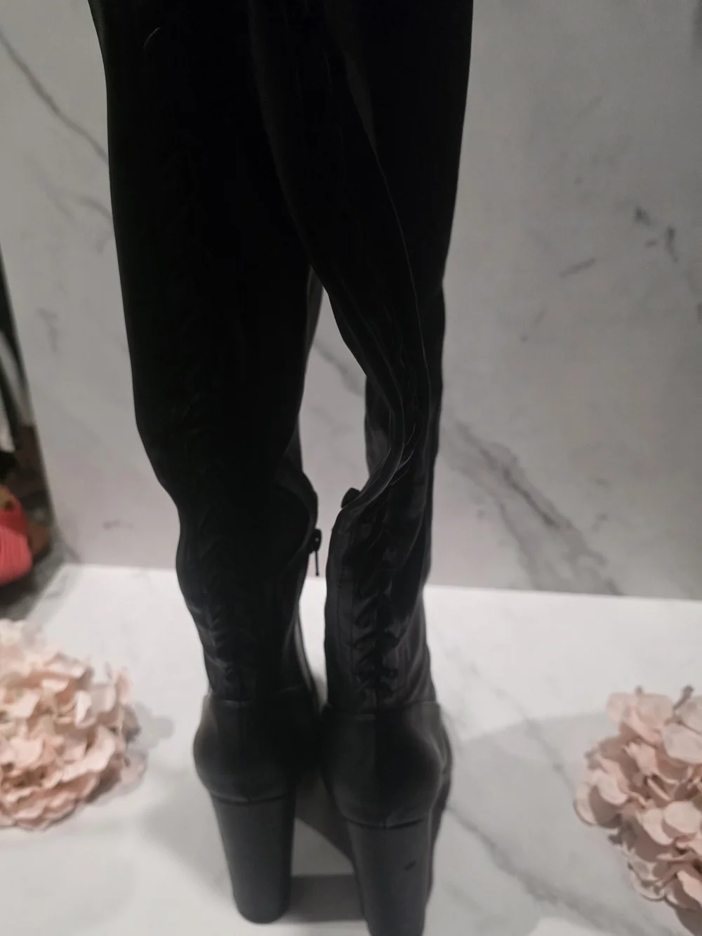 Shoe Dazzle - Black Over-the-Knee Pointed Toe Heeled Boots